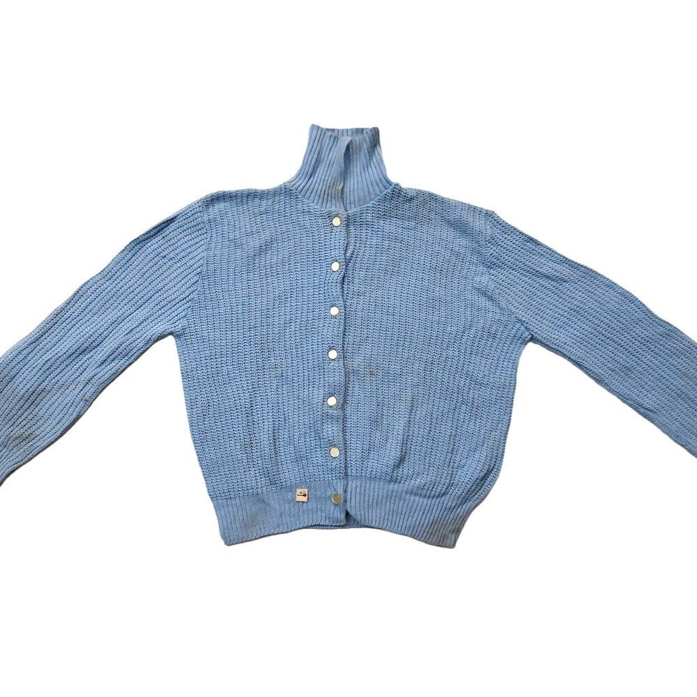 Vintage 1940s-1950s Light Blue Long Sleeve Collared Knit Cardigan Sweater Sz Sm